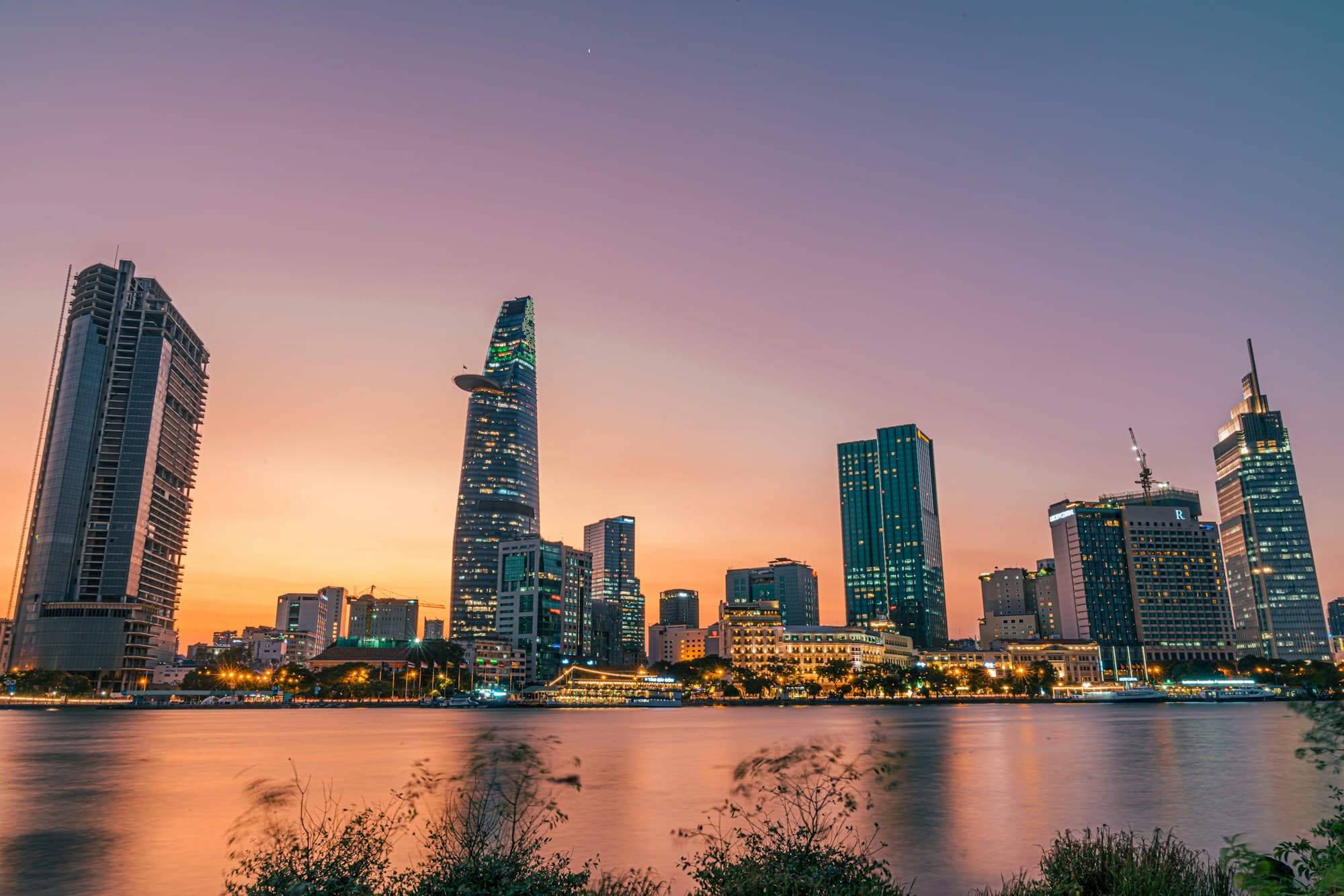 The Saigon city skyline at dusk